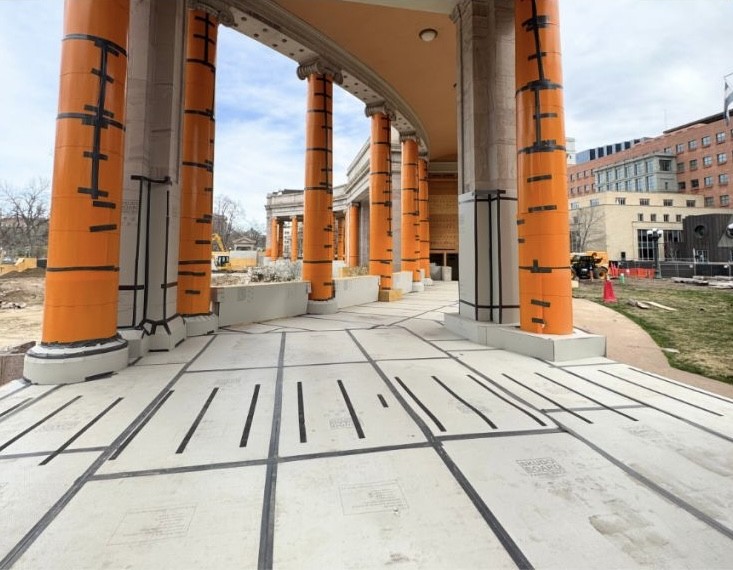 Honcho Boss Mat HD over elevated work areas — Columns application